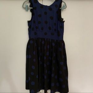 Anthropologie Navy reversed polka dot dress